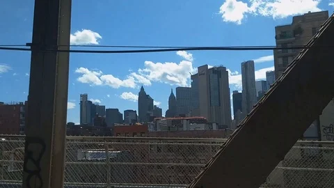 Lower Manhattan from Moving Subway Stock Footage 111152698
