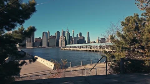 Lower Manhattan New York City Financial District Brooklyn Waterfront Skyline Stock Footage 294381153