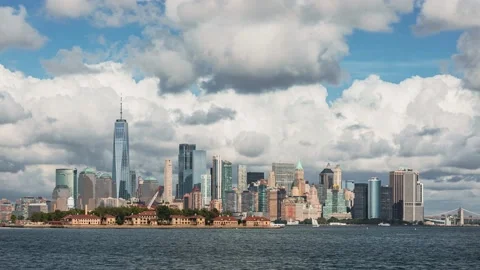 Lower Manhattan in New York during a Beautiful Cloudy Day Timelapse Stock Footage 161610124