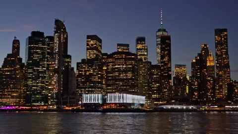 Lower Manhattan at night time Stock Footage 232876143