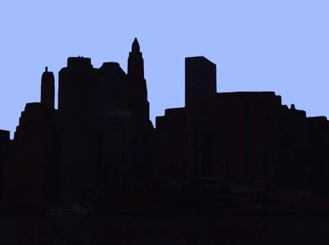 Lower Manhattan silhouette on blue background Ilustración de archivo