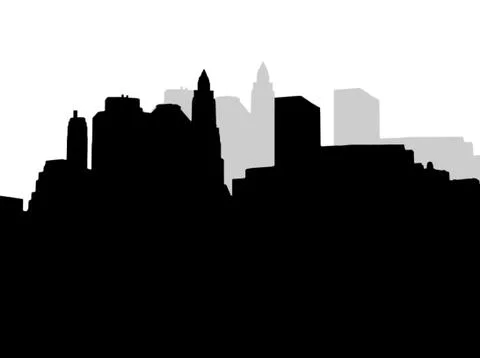 Lower Manhattan silhouette on white background Ilustración de archivo