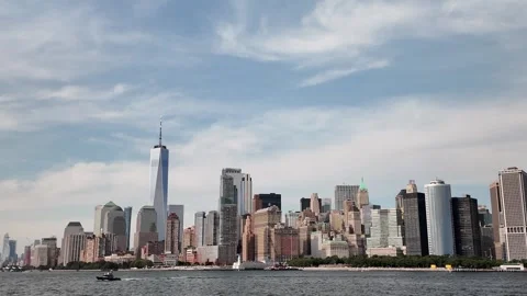 Lower manhattan skyline and one world trade center Stock Footage 327166970