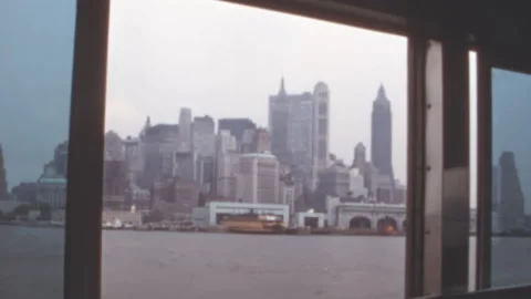 Lower Manhattan Skyline And Singer Building New York Harbor 1960s Видео 344954440