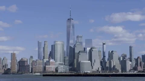 Lower Manhattan Skyline with One World Trade Center Stock Footage 306963883