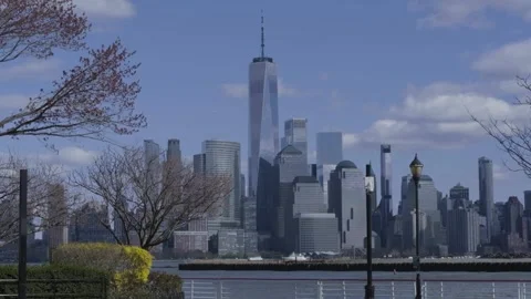 Lower Manhattan Skyline with One World Trade Center Stock Footage 306963889