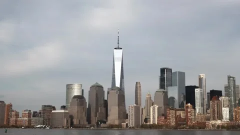 Lower manhattan skyline with one world trade center Stock Footage 337690201