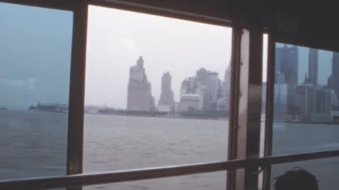 Lower Manhattan Skyline Viewed From Passenger Boat New York Harbor 1960s 스톡 동영상 344955146