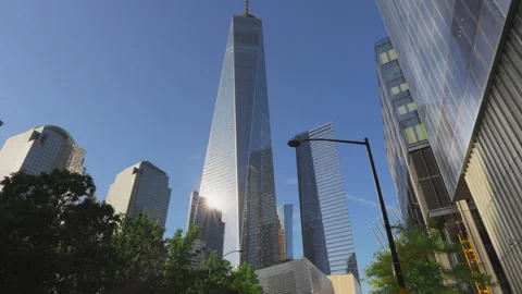 Lower Manhattan skyscraper stands during 23rd 911 Anniversary Commemoration Stock-Footage 284898588