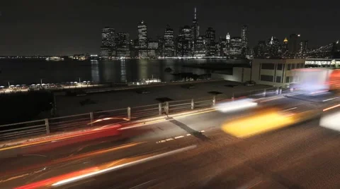 Lower Manhattan time-lapse with freeway traffic Stock Footage 41668515