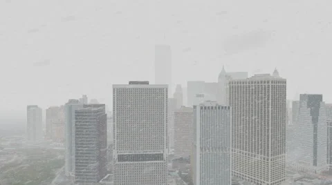 Lower Manhattan w/ WTC Snowfall Aerial 1080p Stock Footage 61959241