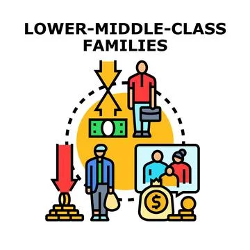 Lower middle class families experiencing financial hardship Stockillustratie