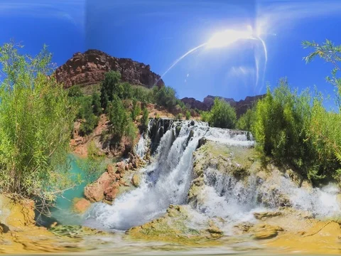 Lower Navajo Falls Havasupai Reservation Grand Canyon Arizona 360 waterfall Stock Footage 77330559