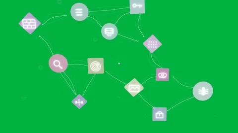 Lower nodes emerging, pastel icons forming petal chain, shrinking on transparent Stock Footage 334727045