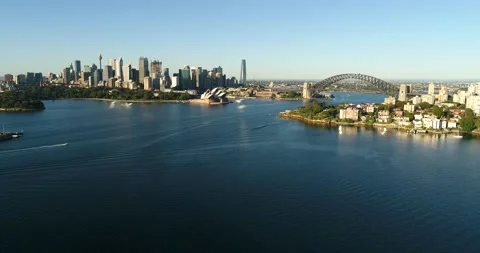 Lower north shore waterfront on Sydney harbour – aerial view of City in 4k. Stock Footage 155227802