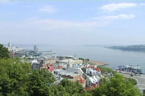 Lower Old Quebec and St Lawrence River Video stock 11152186