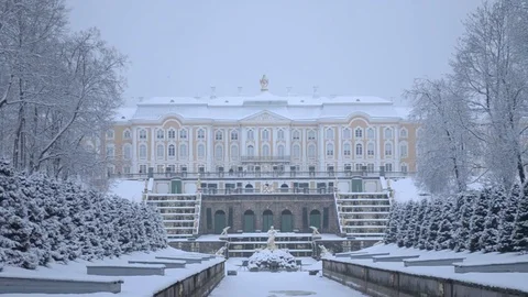 The Lower Park in Peterhof in winter Stock Footage 75426369