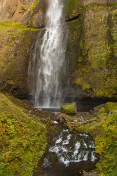 The lower part of the first level of the Multnomah waterfall located at Stock Photos