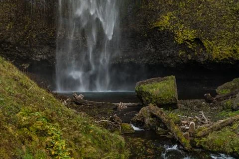 Lower part of the first level of the Multnomah waterfall located at Multnomah Stock Photos