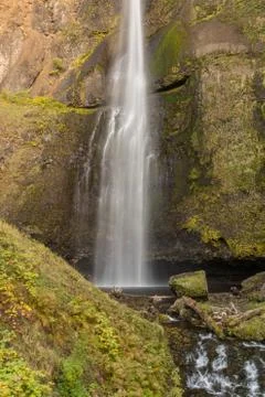 The lower part of the first level of the Multnomah waterfall located at Stock Photos