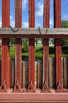 Lower part of an old dam construction Stock Photos