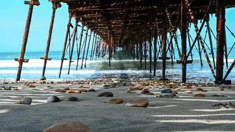 Lower part of the Pacasmayo bridge located in La Libertad - Peru. Stock Photos