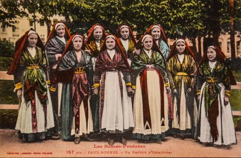 The lower pyrenees, good waters, postcard 1900 Stock Illustration