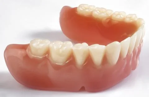 Lower Removable Denture with Natural-Looking Teeth on White Background Stock Photos