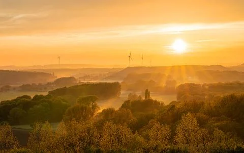 Lower Rhine area during sunset, North Rhine Westphalia, Germany Stock Photos