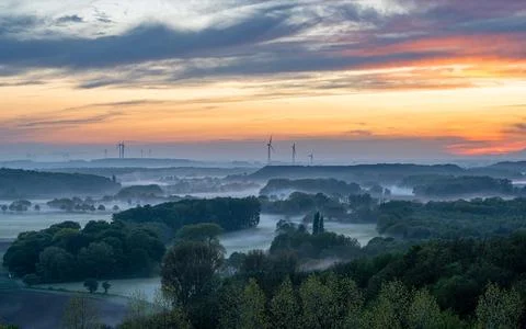 Lower Rhine area during sunset, North Rhine Westphalia, Germany Stock Photos
