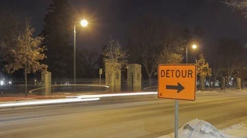 Lower Right Third Detour with Night Long Exposure Traffic Stock Footage 85574263
