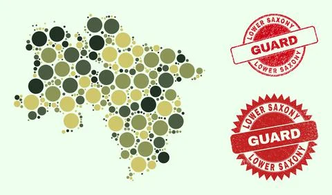 Lower Saxony Land Map Composition with Khaki Military Circle Elements with Illustrazione stock