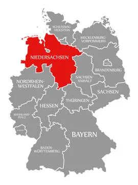 Lower Saxony red highlighted in map of Germany Stock Illustration
