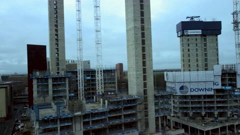 Lower section of First street towers under construction Manchester Stock Footage 236591367