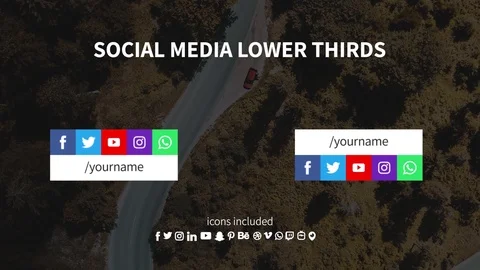 Lower Third with 5 Social Media Icons in a Row Modèle After Effects