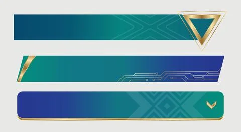 Lower third banners in blue and teal gradients, elegant golden elements, li.. Stock Illustration