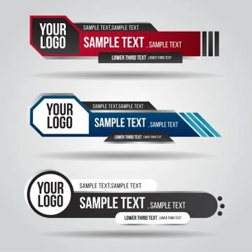 Lower third blue , red and grey design tv template modern contemporary. Set o Stock Illustration