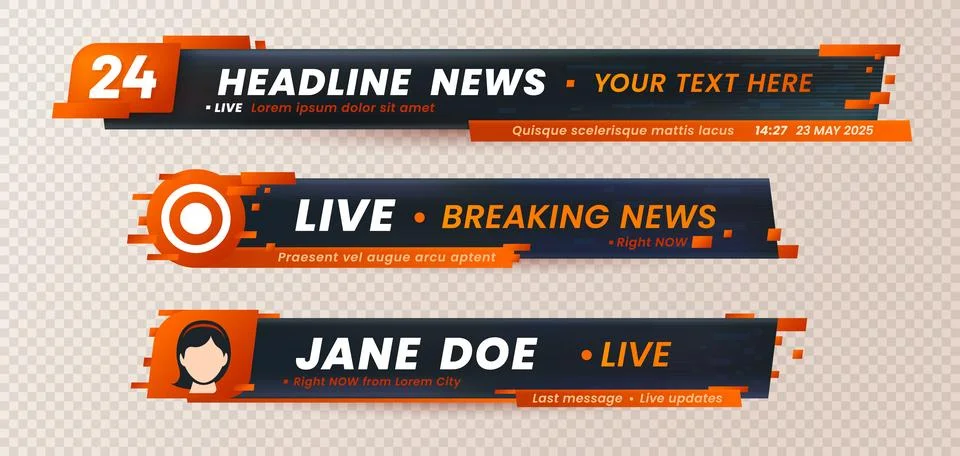 Lower third header, headline, news bar, tv banners Illustrazione stock