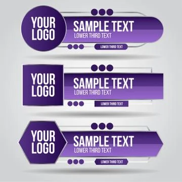 Lower third purple and grey color design tv template modern contemporary. Set Illustrazione stock