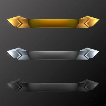 Lower third title banner bar, gold, silver and metallic black border frame Stock Illustration