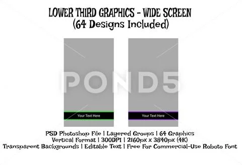 Lower Third Title Graphics, Content for Video Creators, Vertical Overlay PSD Template