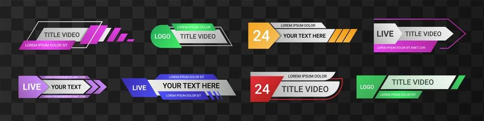 Lower third title. Video templates, headline live name banners for soccer stream Illustrazione stock