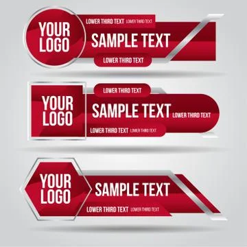 Lower third tv red design template modern contemporary. Set of banners bar sc Stock Illustration