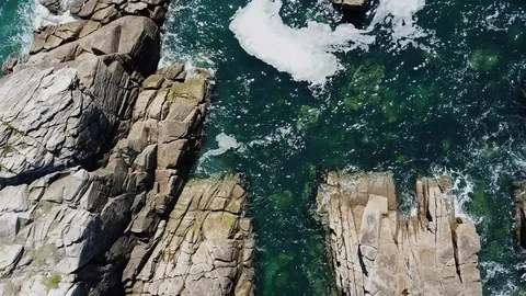 Lower top view on rocks in brittany France Stock Footage 113079254