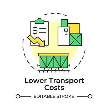 Lower transport costs flat linear concept icon Ilustração Stock