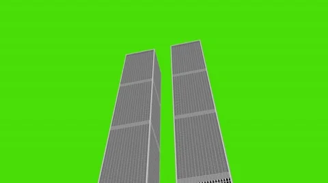 Lower View of The World Trade Center Illustration on a Green Screen Stock Footage 61805634