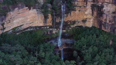 Lower Wentworths falls cascade of waterfall in Blue Mountains –  4k. Stock Footage 157739019