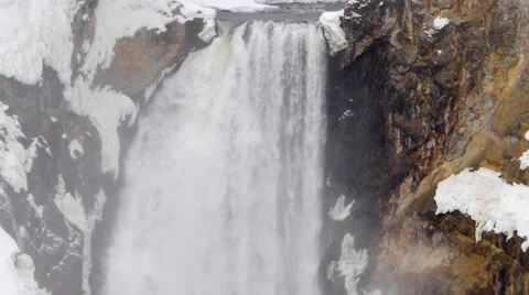 Lower Yellowstone Falls with Snow Stock Footage 37928064