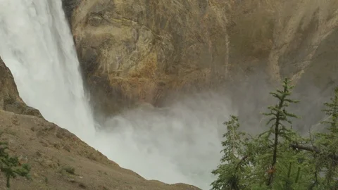 Lower Yellowstone Falls Waterfall Uncle Toms Trail Stock Footage 122224106