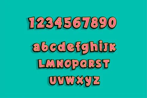 Lowercase comic book text alphabet pop art Stock Illustration